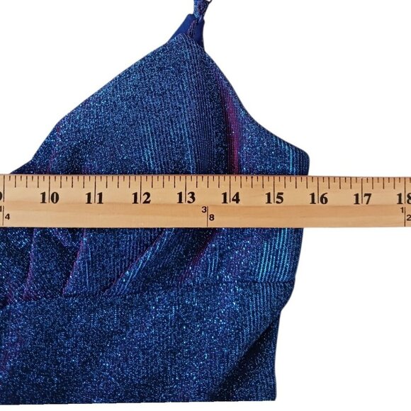 B.Darlin Glitter knit Skater Party Dress Spaghetti Straps Saphire/Fuschia 11/12 - Picture 9 of 11